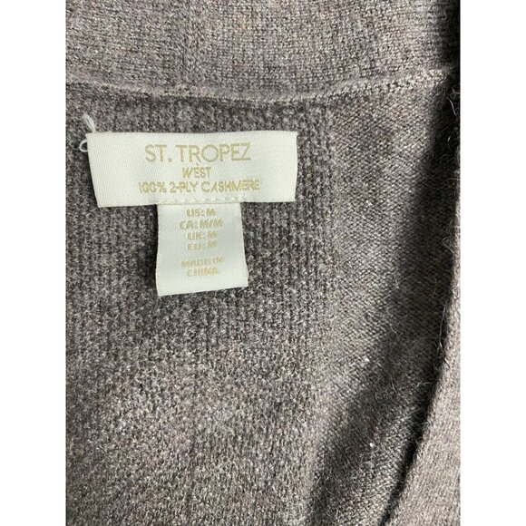 Womens Sweater ST TROPEZ tan 100% cashmere long open duster cardigan size M - Picture 7 of 8